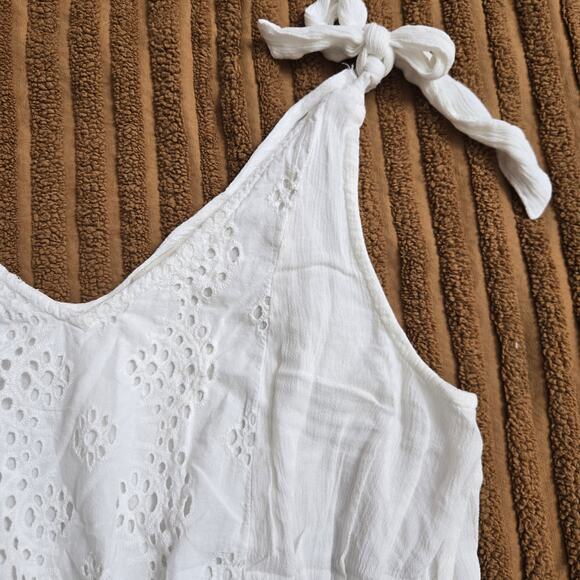 Cynthia Rowley Womens Cottagecore Boho Tie -strap Peplum White Eyelet Tank Top L - Picture 3 of 11